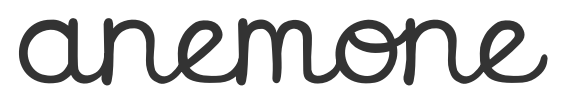 The word 'anemone' in Candy Cursive font.