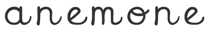 The word 'anemone' with separate letters in Candy Cursive font.