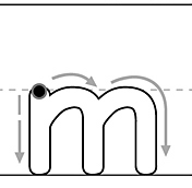 Outline letter chart for the letter 'm' with three arrows