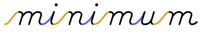 The word 'minimum' in D'Nealian style with undercurves and overcurves marked. 