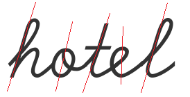The word 'hotel' with the slant of the letters indicated.