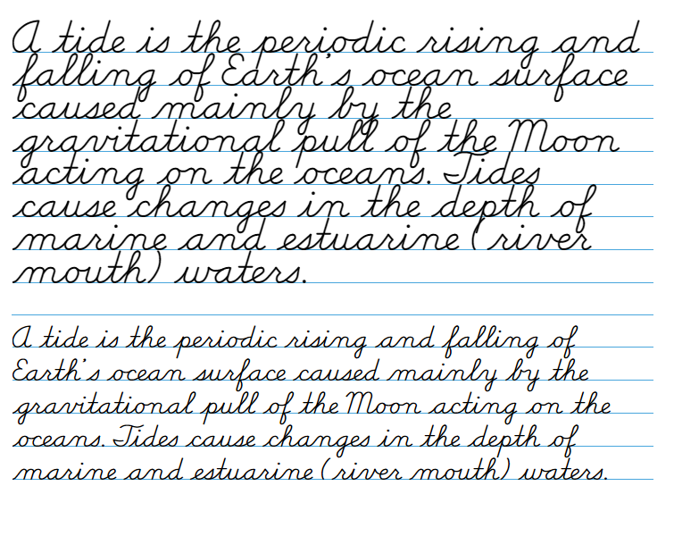 The same text with dual and triple zone line division, with the same line height (distance between baselines).