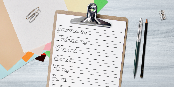 Worksheet: names of months in dotted cursive font